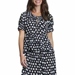 NEW APNY short sleeve top with ruched neck in black/white mono spot